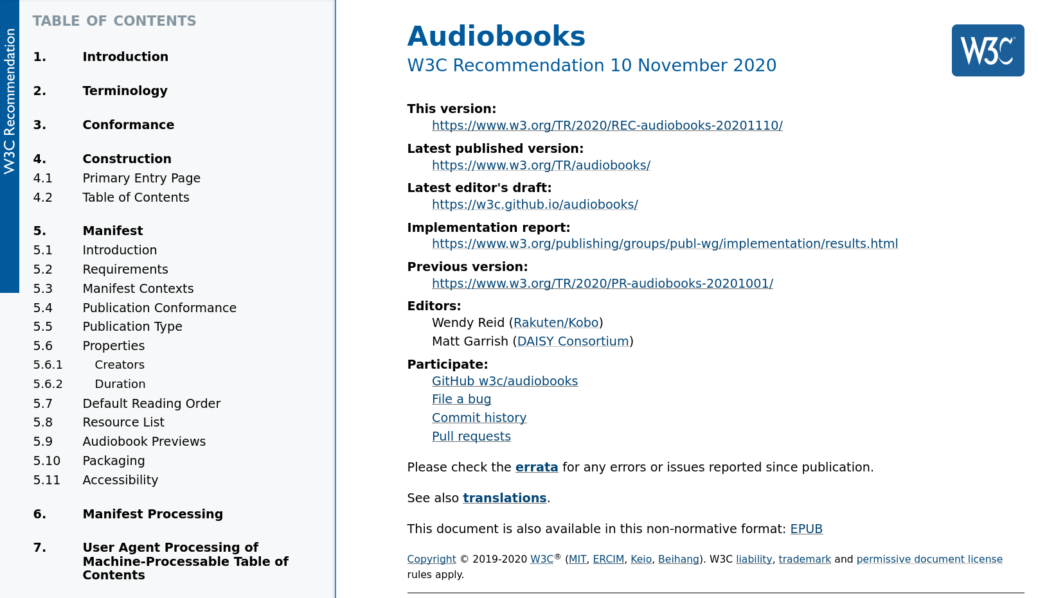 Screenshot of W3C recomandation document