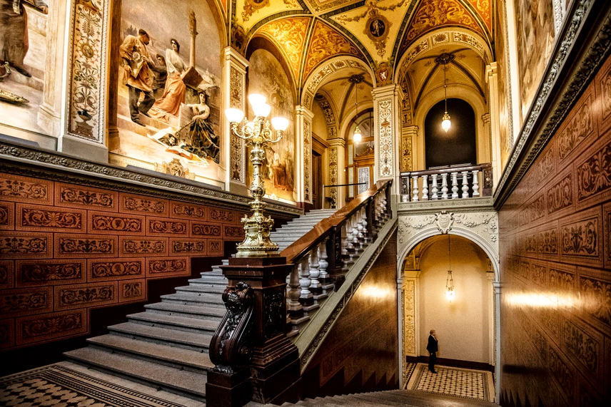 Photo of the staircase of the Museum of Decorative Arts in Prague