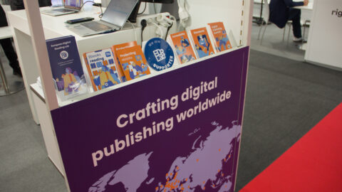 Picture of the counter at the Frankfurt Book Fair EDRLab's stand, 2025